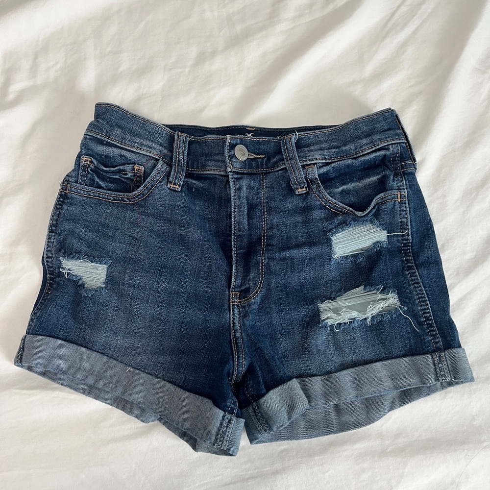 Hollister Dark Blue Distressed Jean Shorts